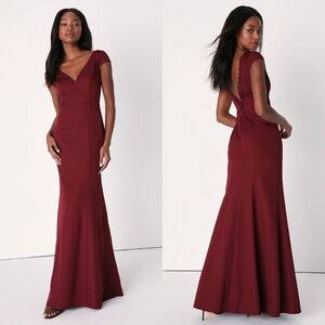 Lulus Love Will Follow Burgundy Cap Sleeve Mermaid Maxi Dress XS Wedding Party